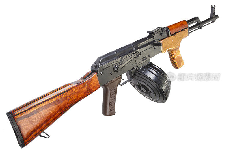 带圆鼓弹匣的AK 47突击步枪